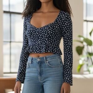 La Hearts Navy and White Floral Blouse